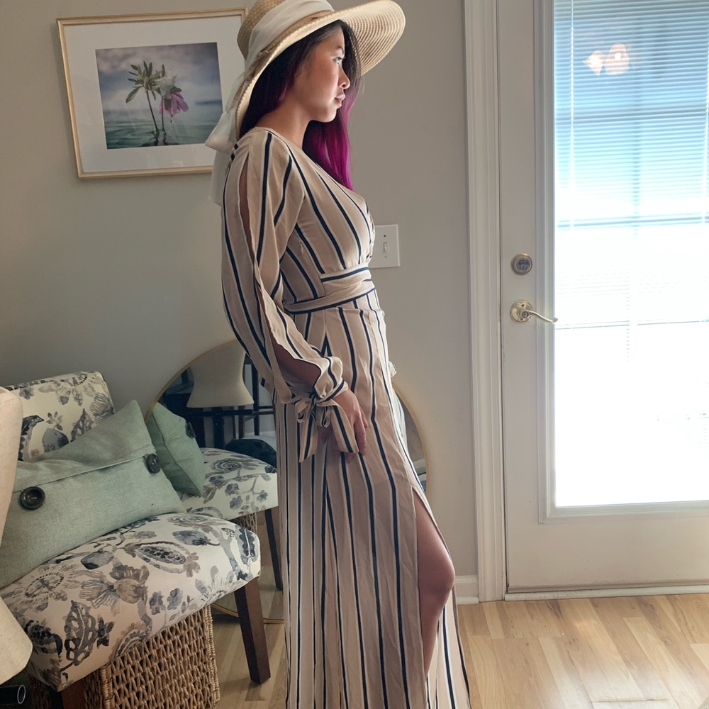 Striped and Slitted maxi dress